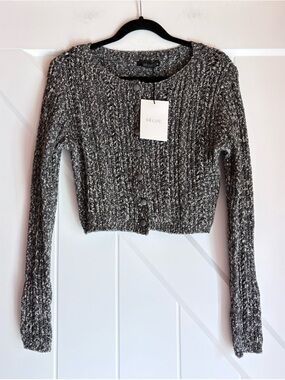 Dèluc Cropped Chunky Knit Cardigan NWT Cozy Marled Button Sweater M